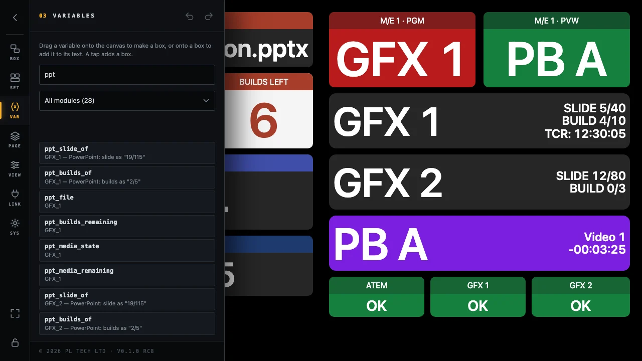 The VAR tab, searching for ppt.