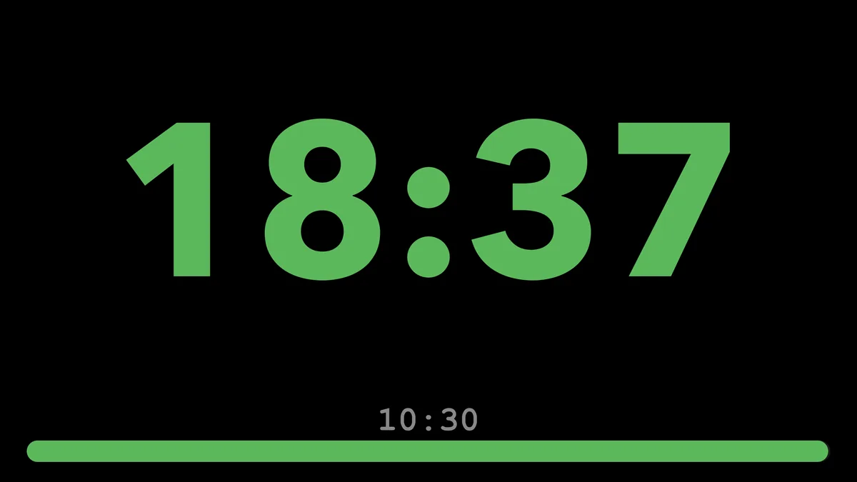 The wall-clock under the running timer (10:29) with the progress bar.