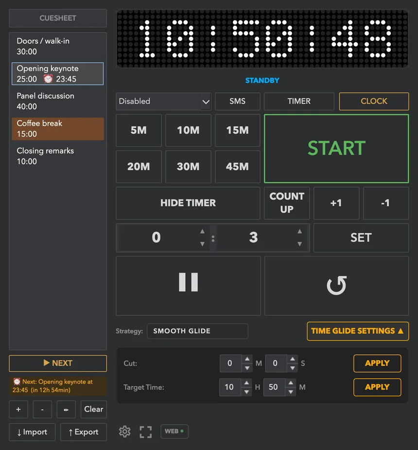CLOCK mode: the monitor shows the time of day.