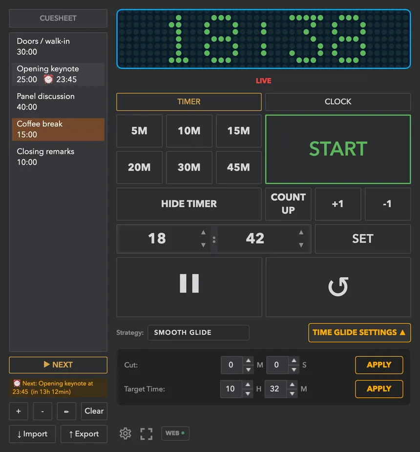 With Presenter View on, the control window shows the monitor and the display is replaced by the floating window.
