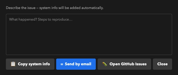 The bug report window.