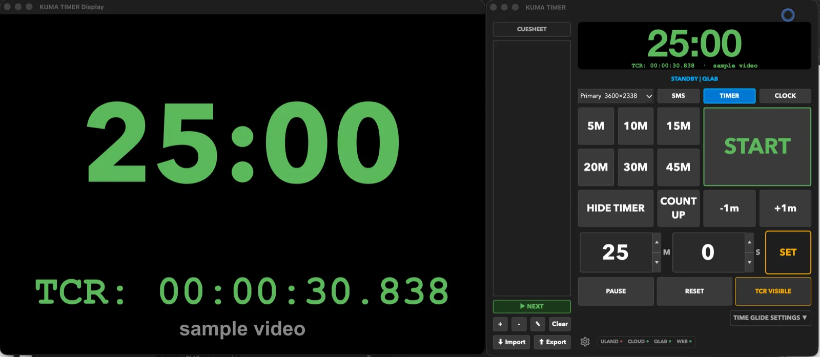 QLab TCR as a line under the KUMA timer.